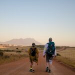 Pilgrim walking through countryside on Cape Camino in South Africa