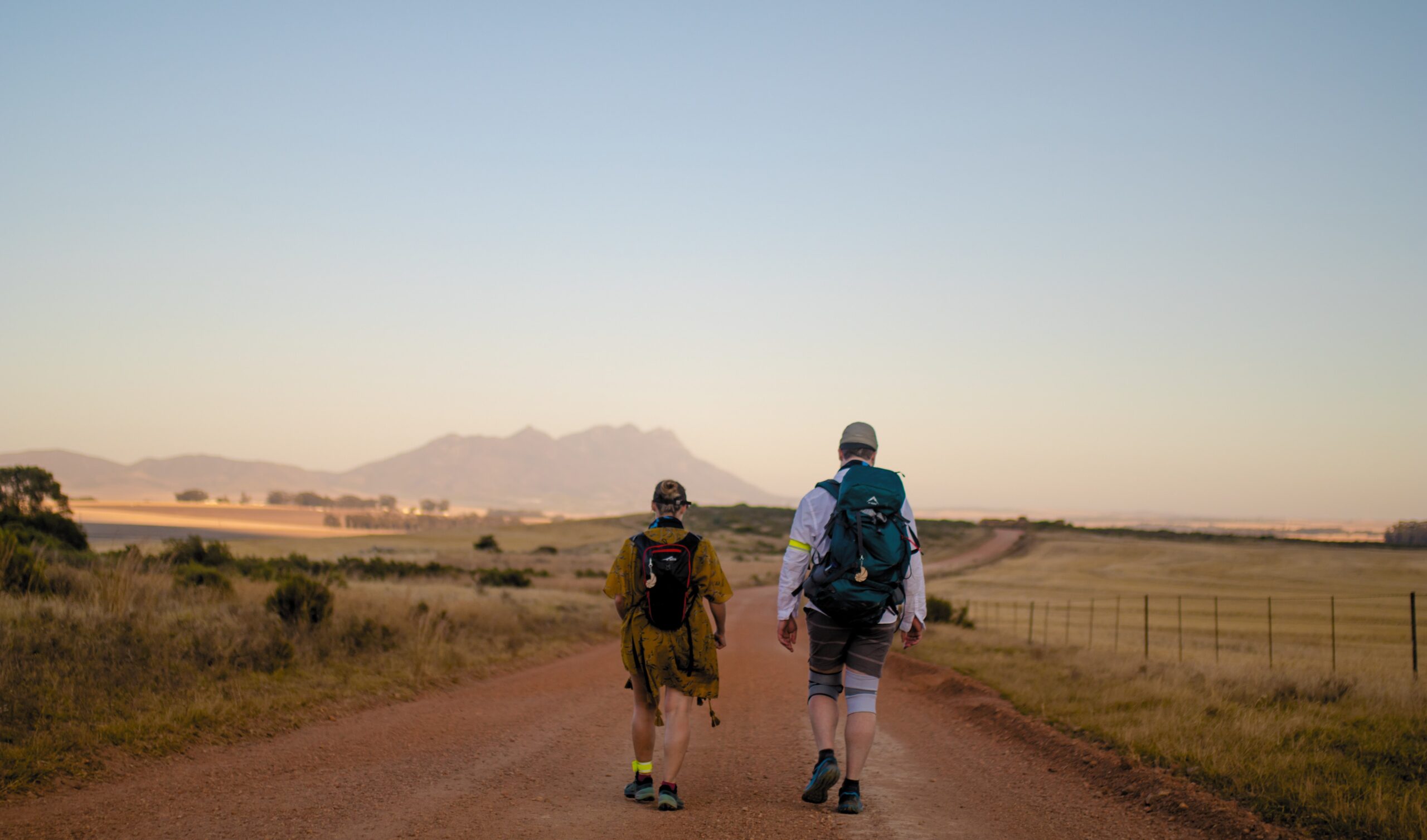 Pilgrim walking through countryside on Cape Camino in South Africa